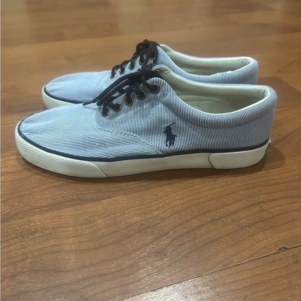 Polo by Ralph Lauren Men’s Light Blue Pinstripe Canvas Sneakers